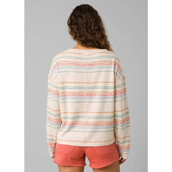 Prana Sweatshirt Womens S Multi Striped Cozy Up Suncation Top Kangaroo Pockets - Picture 4 of 10